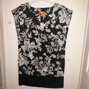 Joe Fresh Black and White Floral Cap-Sleeve Tunic